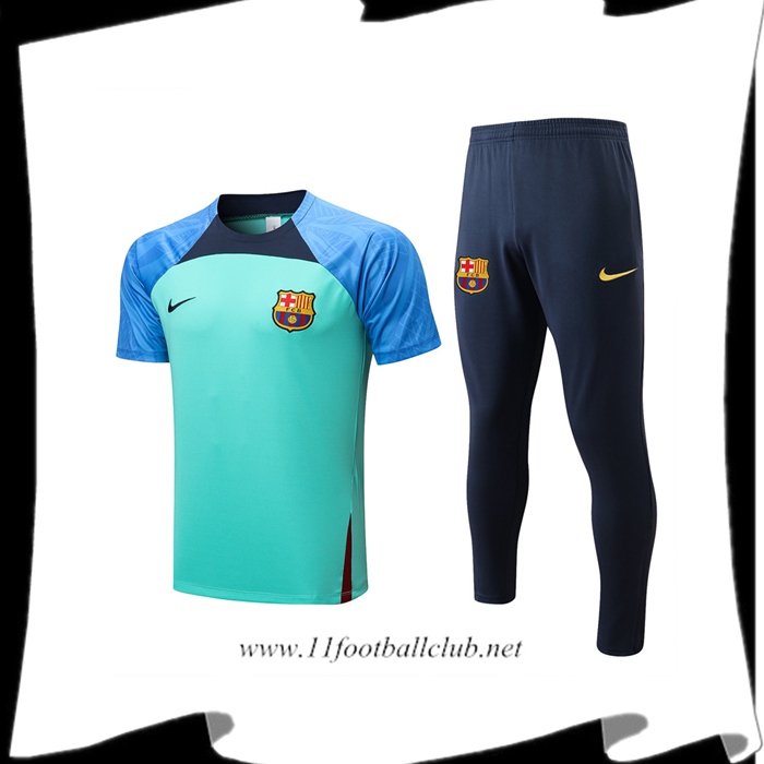 Ensemble Training T-Shirts + Pantalon FC Barcelone Bleu/Vert 2022/2023