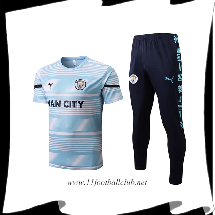 Ensemble Training T-Shirts + Pantalon Manchester City Bleu/Blanc 2022/2023