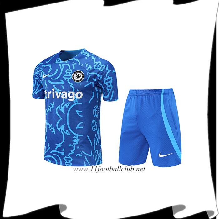 Ensemble Training T-Shirts + Shorts FC Chelsea Pattern Bleu 2022/2023