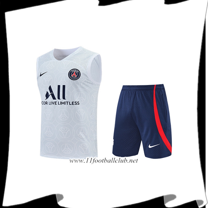 Ensemble Training Debardeur + Shorts PSG Blanc/Gris 2022/2023