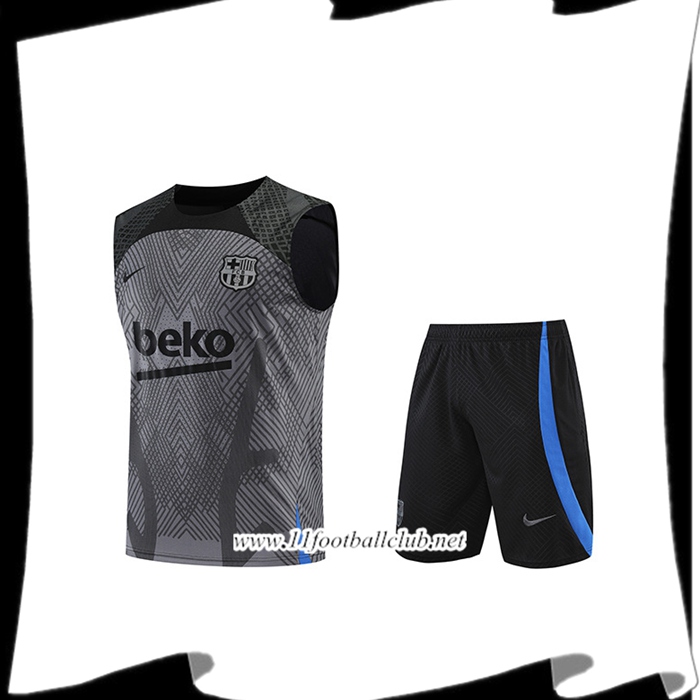 Ensemble Training Debardeur + Shorts FC Barcelone Gris/Noir 2022/2023