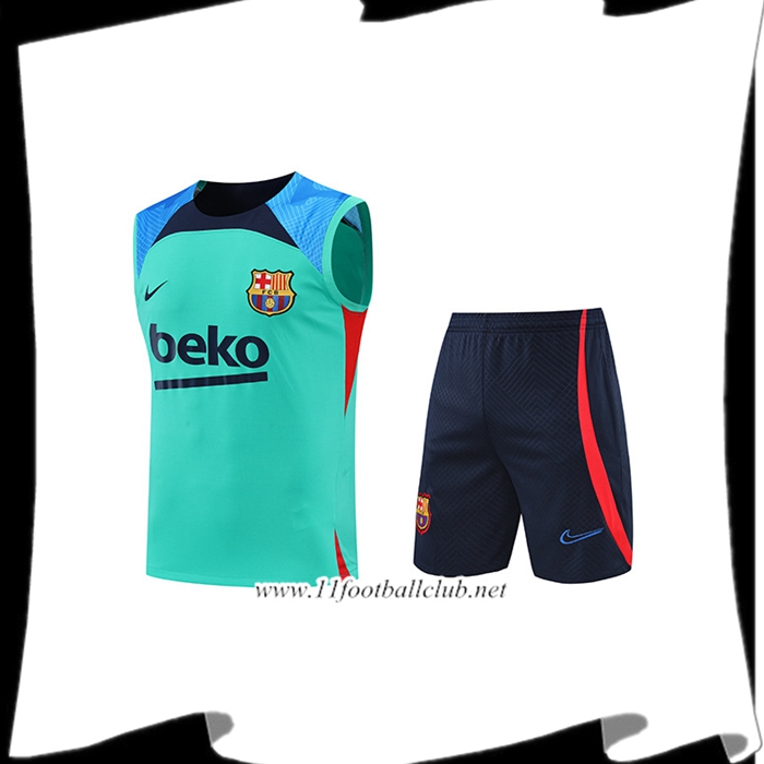 Ensemble Training Debardeur + Shorts FC Barcelone Bleu/Vert 2022/2023