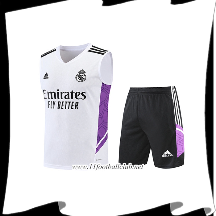 Ensemble Training Debardeur + Shorts Real Madrid Blanc/Pourpre 2022/2023