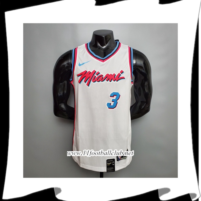 Maillot Miami Heat (Wade #3) Blanc V-collerette