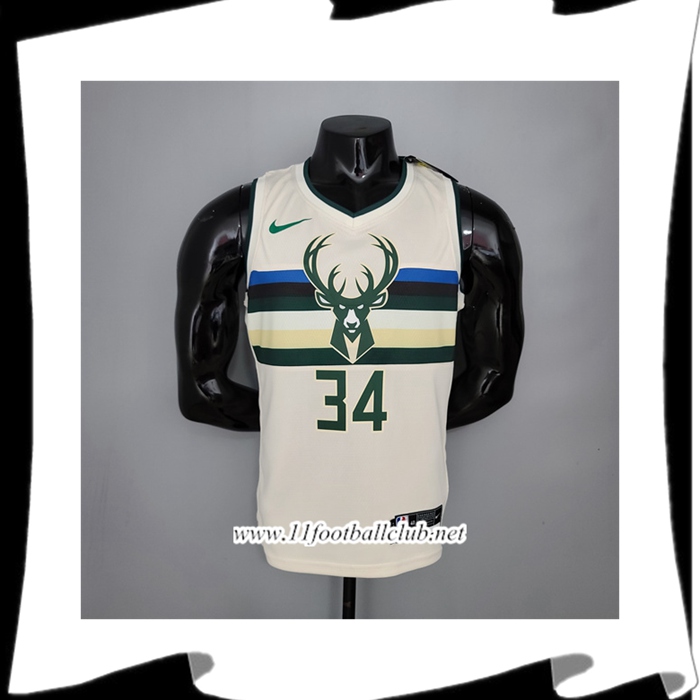 Maillot Milwaukee Bucks (Antetokounmpo #34) Striped Blanc