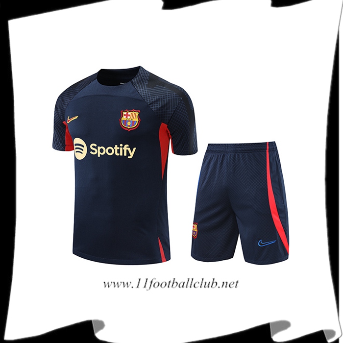 Ensemble Training T-Shirts + Shorts FC Barcelone Bleu Marin/Rouge 2022/2023