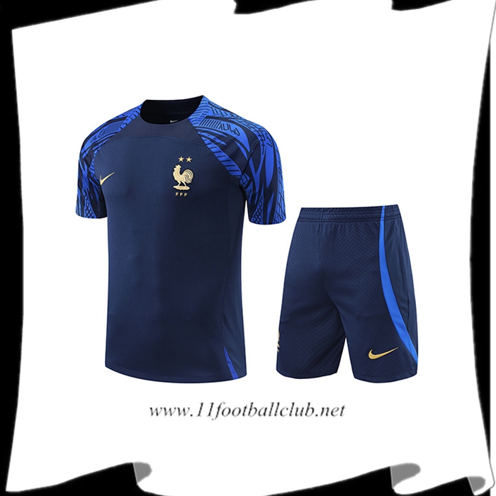 Ensemble Training T-Shirts + Shorts France Bleu Marin 2022/2023