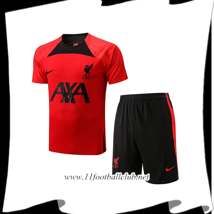 Ensemble Training T-Shirts + Shorts FC Liverpool Noir/Rouge 2022/2023