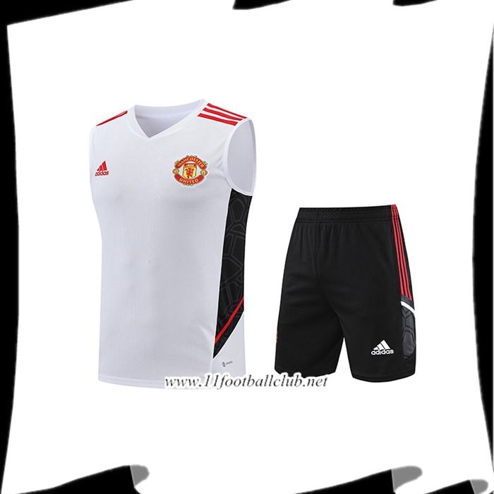 Ensemble Training Debardeur + Shorts Manchester United Blanc/Noir 2022/2023
