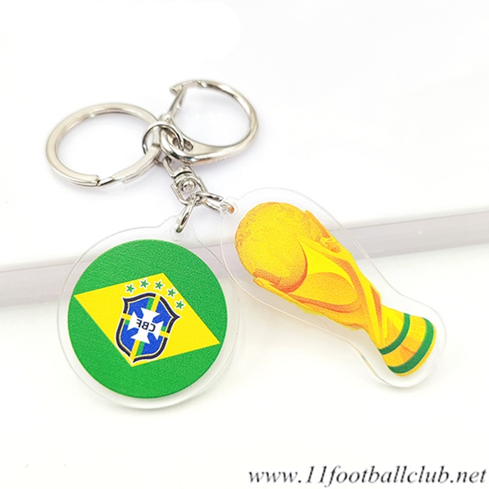Nouveau Porte-clés Arrondir Coupe Du Monde 2022 + Bresil Vert