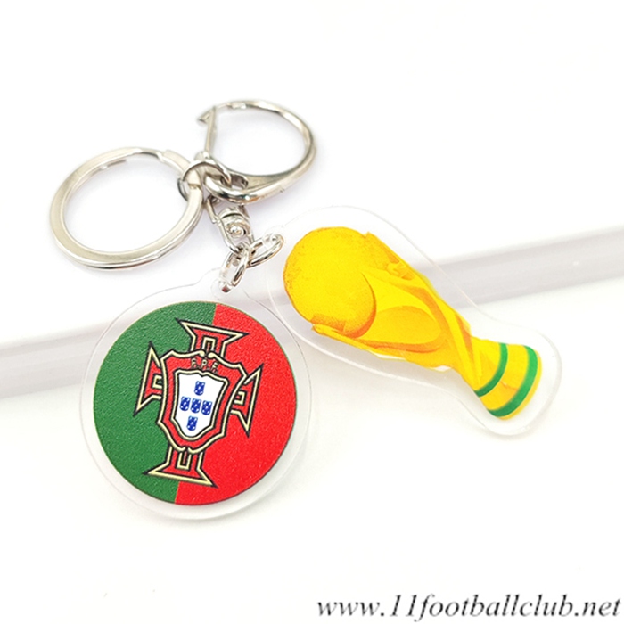Nouveau Porte-clés Arrondir Coupe Du Monde 2022 + Portugal Vert/Rouge