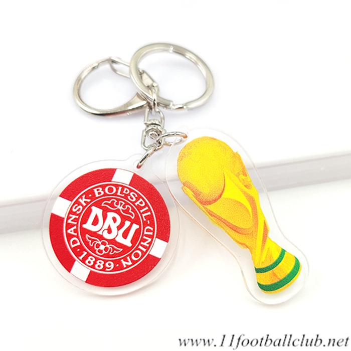 Nouveau Porte-clés Arrondir Coupe Du Monde 2022 + Danemark Rouge/Blanc