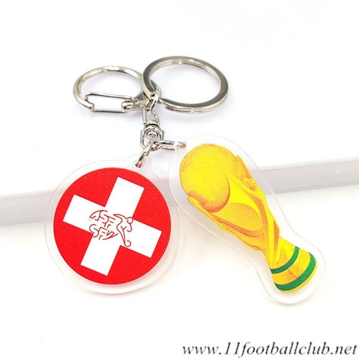 Nouveau Porte-clés Arrondir Coupe Du Monde 2022 + Suisse Rouge/Blanc