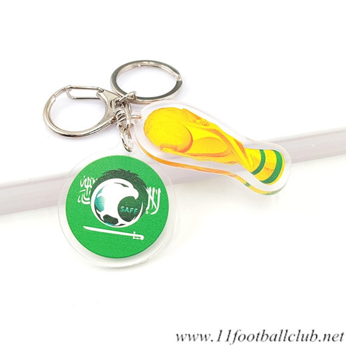 Nouveau Porte-clés Arrondir Coupe Du Monde 2022 + Saoudien Vert