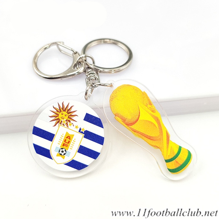 Nouveau Porte-clés Arrondir Coupe Du Monde 2022 + Uruguay Blanc/Bleu