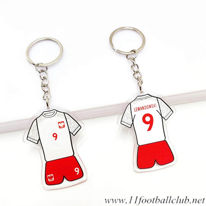 Nouveau Porte-clés Coupe Du Monde 2022 Pologne (LEWANDOWSKI) Rouge/Blanc