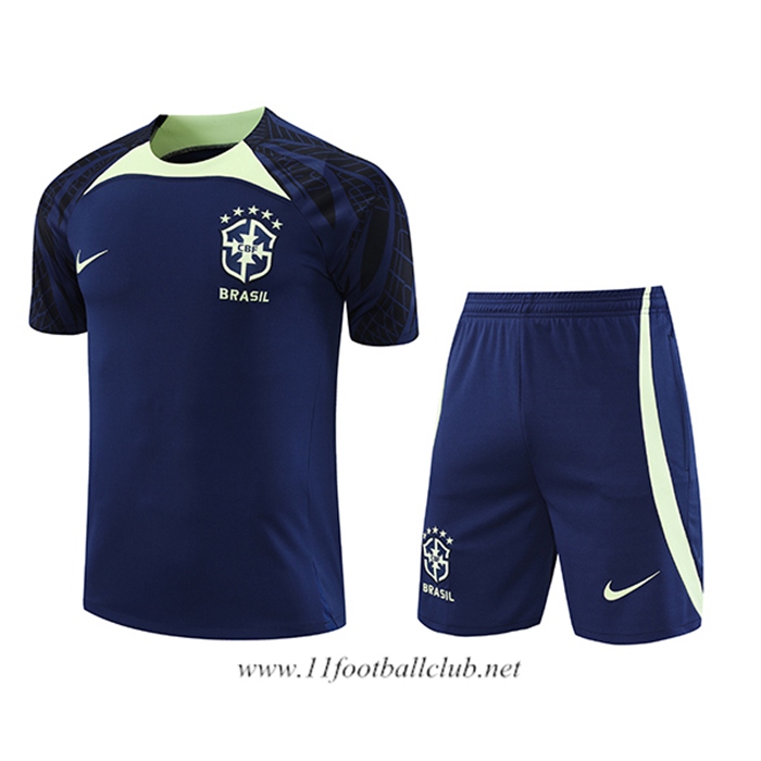Ensemble Training T-Shirts + Shorts Bresil Bleu Marine 2022/2023