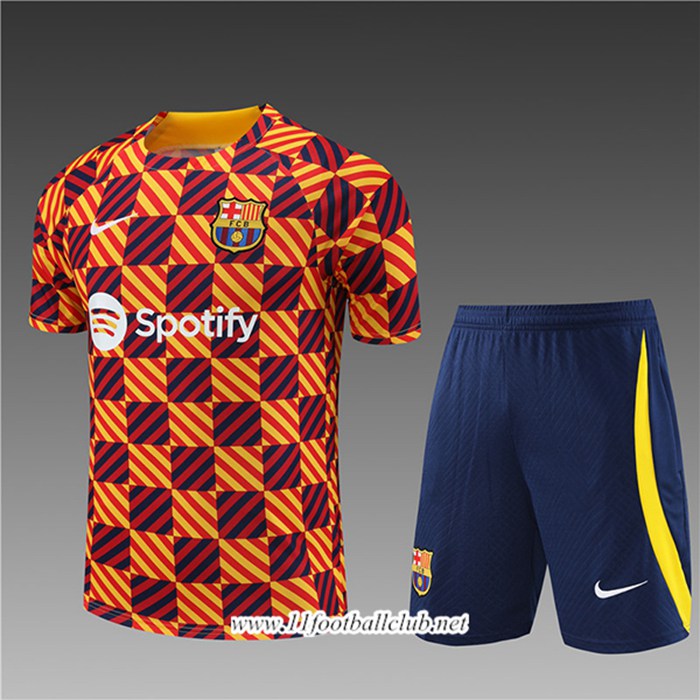 Ensemble Training T-Shirts + Shorts Barcelone Enfant Jaune 2023/2024