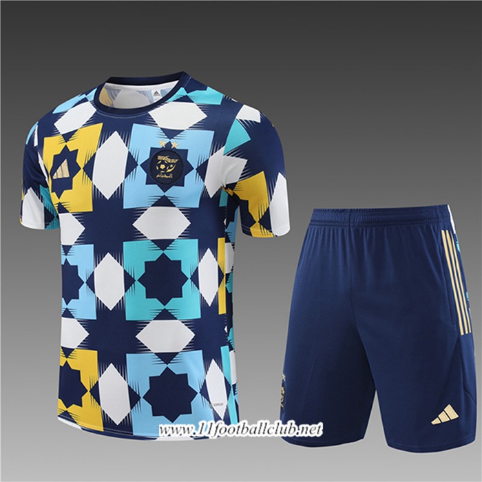 Ensemble Training T-Shirts + Shorts Algérie Enfant Blanc/Bleu 2023/2024