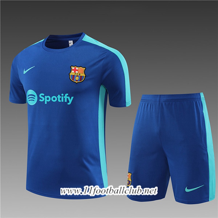 Ensemble Training T-Shirts + Shorts Barcelone Enfant Bleu 2023/2024