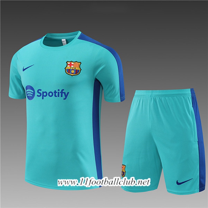 Ensemble Training T-Shirts + Shorts Barcelone Enfant Bleu Clair 2023/2024