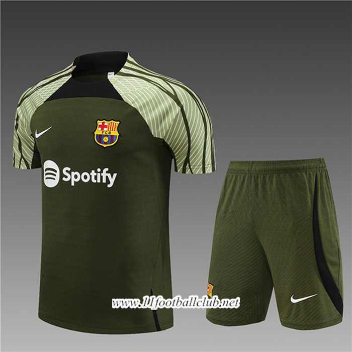 Ensemble Training T-Shirts + Shorts FC Barcelone Enfant Vert 2023/2024