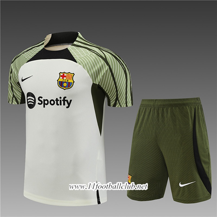 Ensemble Training T-Shirts + Shorts FC Barcelone Enfant Blanc/Vert 2023/2024