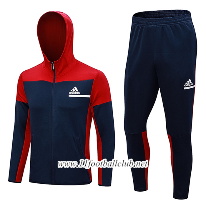 Ensemble Survetement Veste A Capuche Coupe-Vent Adidas Bleu/Rouge 2023/2024