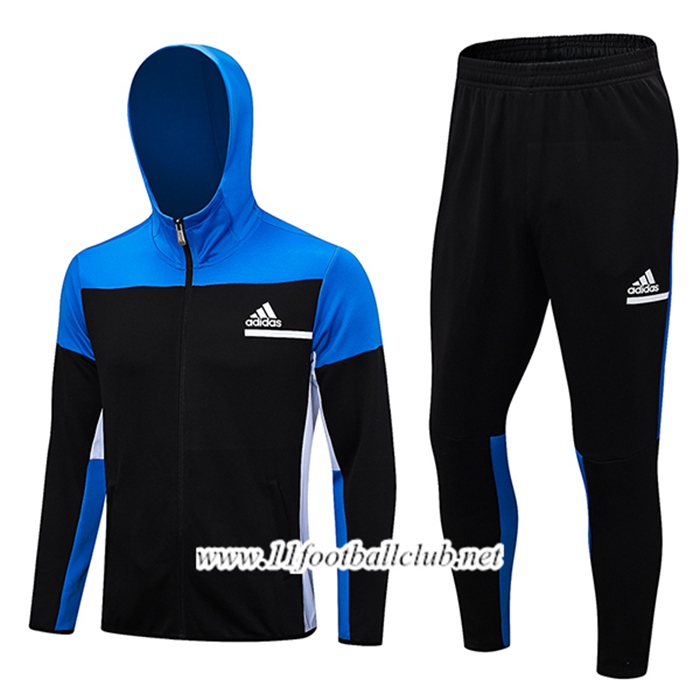 Ensemble Survetement Veste A Capuche Coupe-Vent Adidas Noir/Bleu 2023/2024