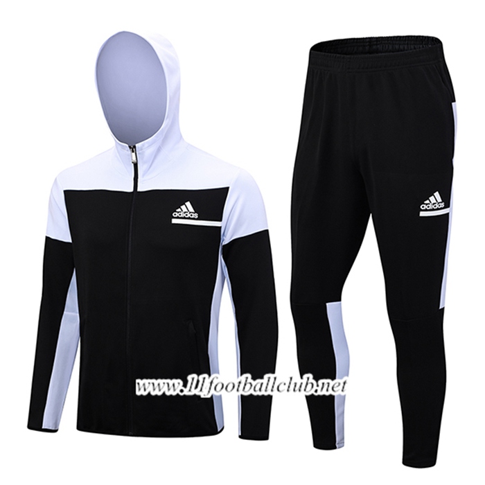 Ensemble Survetement Veste A Capuche Coupe-Vent Adidas Noir/Blanc 2023/2024