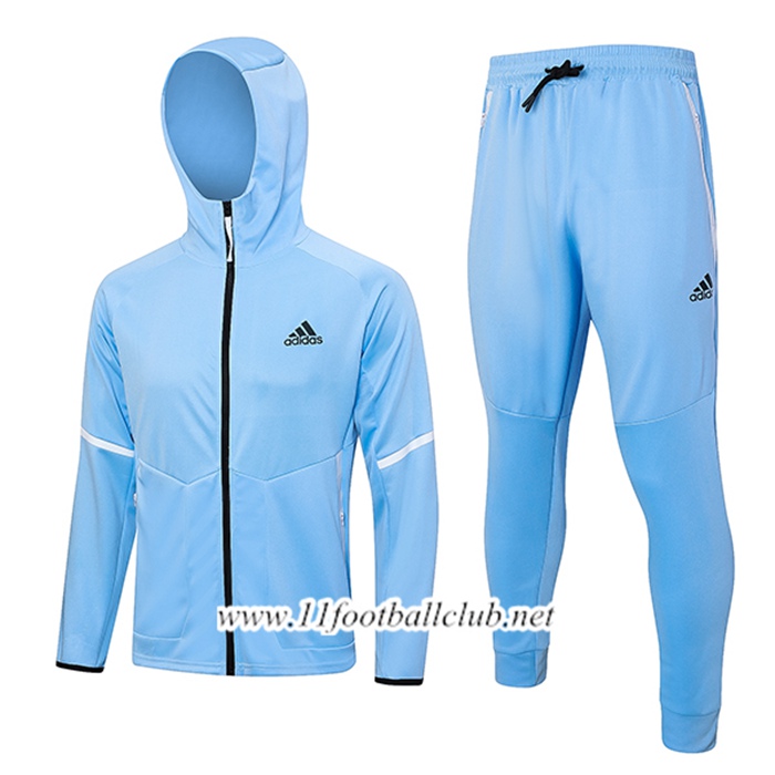 Ensemble Survetement Veste A Capuche Coupe-Vent Adidas Bleu Clair 2023/2024