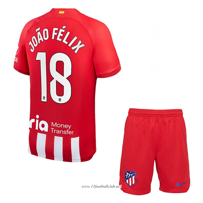 Maillot de Foot Atletico Madrid (JOÃO FÉLIX #18) Enfants 2023/2024 Domicile