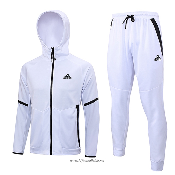 Ensemble Survetement Veste A Capuche Coupe-Vent Adidas Blanc 2023/2024
