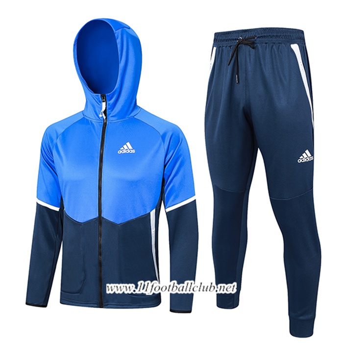 Ensemble Survetement Veste A Capuche Coupe-Vent Adidas Bleu 2023/2024 -02