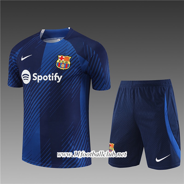 Ensemble Training T-Shirts + Shorts FC Barcelone Enfant Bleu Marine 2023/2024