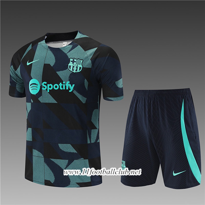 Ensemble Training T-Shirts + Shorts FC Barcelone Enfant Noir/Vert 2023/2024