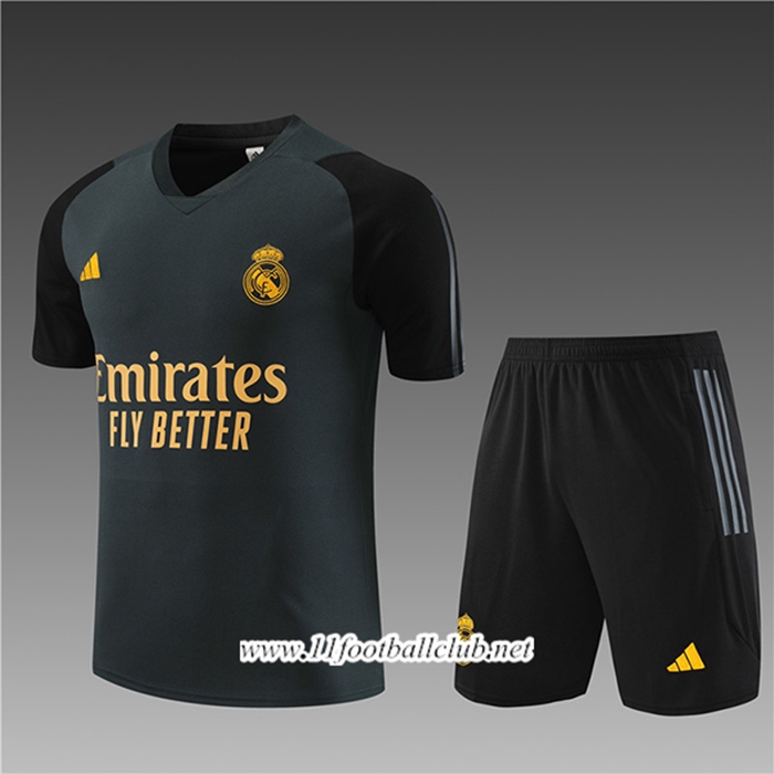 Ensemble Training T-Shirts + Shorts Real Madrid Enfant Gris Foncé 2023/2024