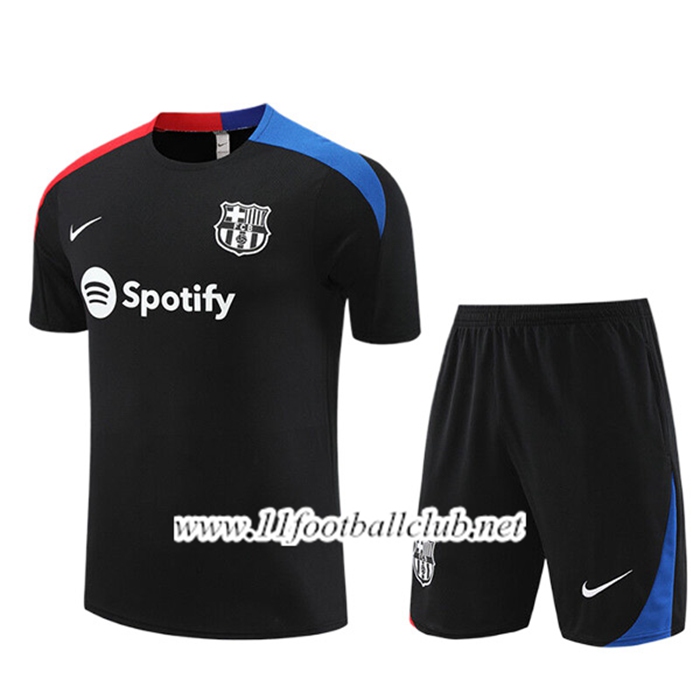 Ensemble Training T-Shirts FC Barcelone Enfant + Shorts Noir/Rouge/Bleu 2023/2024