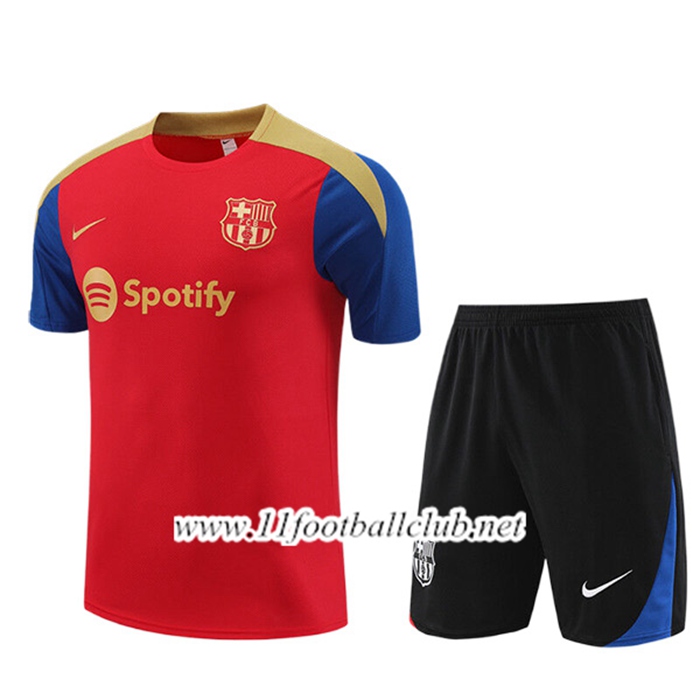 Ensemble Training T-Shirts FC Barcelone Enfant + Shorts Rouge/Jaune/Bleu/Noir 2023/2024