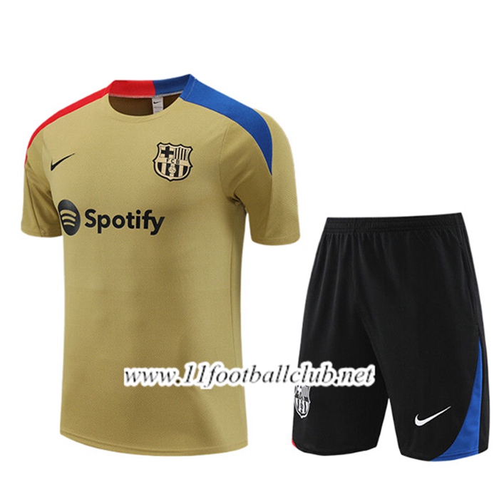 Ensemble Training T-Shirts FC Barcelone Enfant + Shorts Brun/Rouge/Bleu/Noir 2023/2024