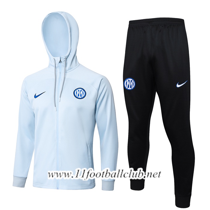 Ensemble Survetement Veste A Capuche Coupe-Vent Inter Milan Gris/Noir 2023/2024