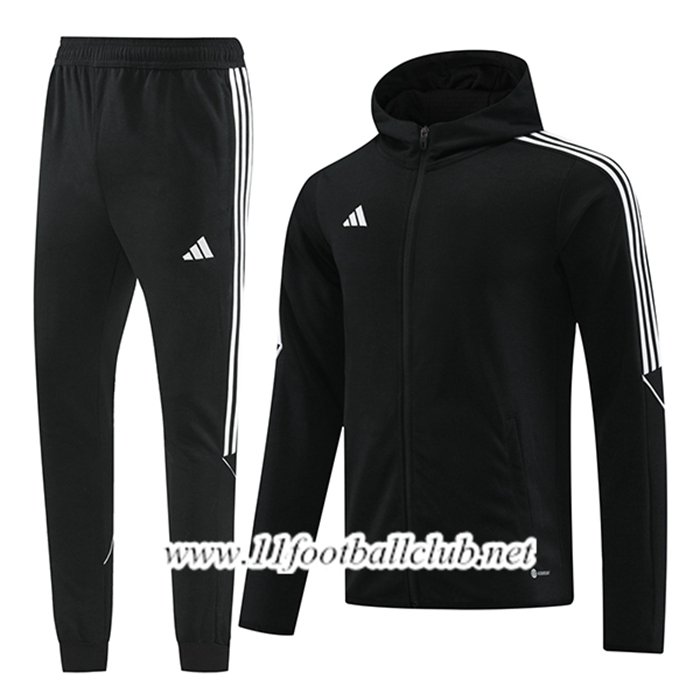 Ensemble Survetement Veste A Capuche Coupe-Vent Adidas Noir/Blanc 2023/2024
