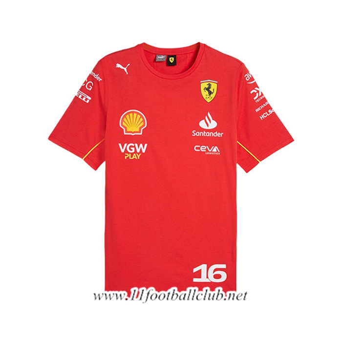 T-Shirt F1 Scuderia Ferrari Team #16 Rouge/Noir/Jaune 2024