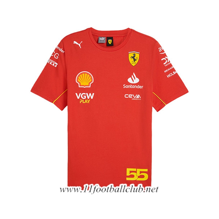 T-Shirt F1 Scuderia Ferrari Team #55 Rouge/Noir/Jaune 2024