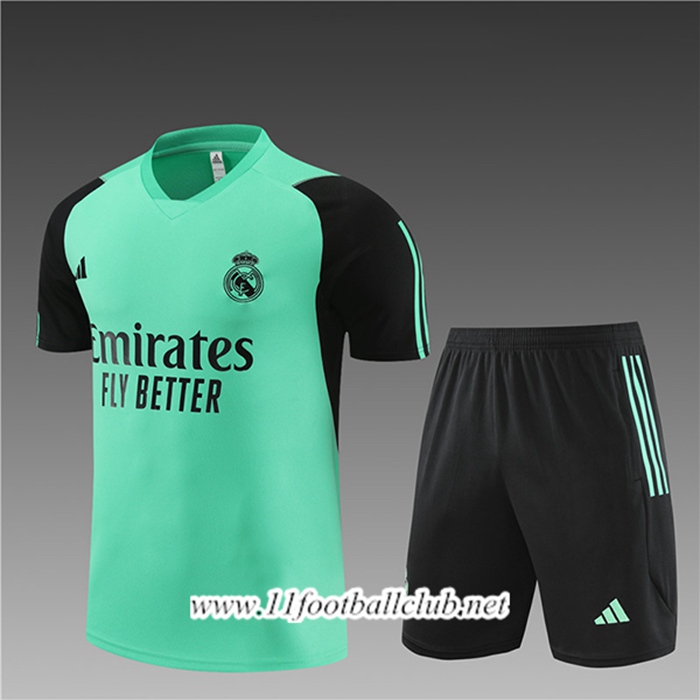 Ensemble Training T-Shirts + Shorts Real Madrid Enfant Vert/Noir 2024/2025
