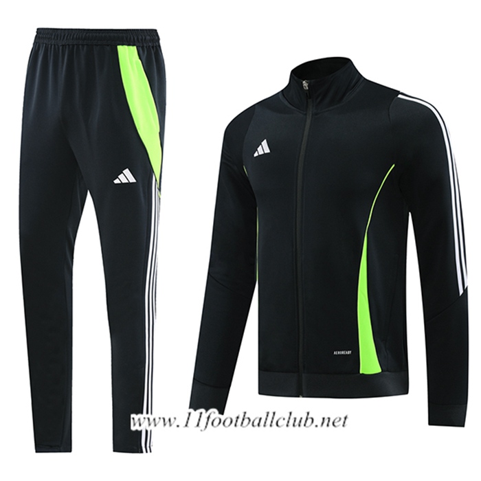 Ensemble Survetement de Foot Veste Foot Adidas Noir/Blanc/Vert 2024/2025