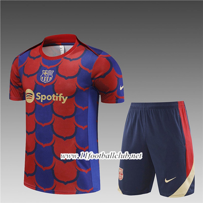 Ensemble Training T-Shirts + Shorts FC Barcelone Enfant Rouge/Bleu 2024/2025
