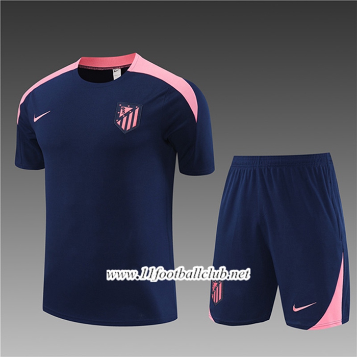 Ensemble Training T-Shirts + Shorts Atletico Madrid Enfant Bleu/Rose 2024/2025