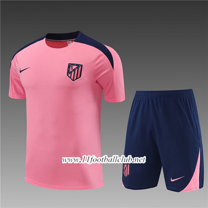Ensemble Training T-Shirts + Shorts Atletico Madrid Enfant Rose/Bleu 2024/2025