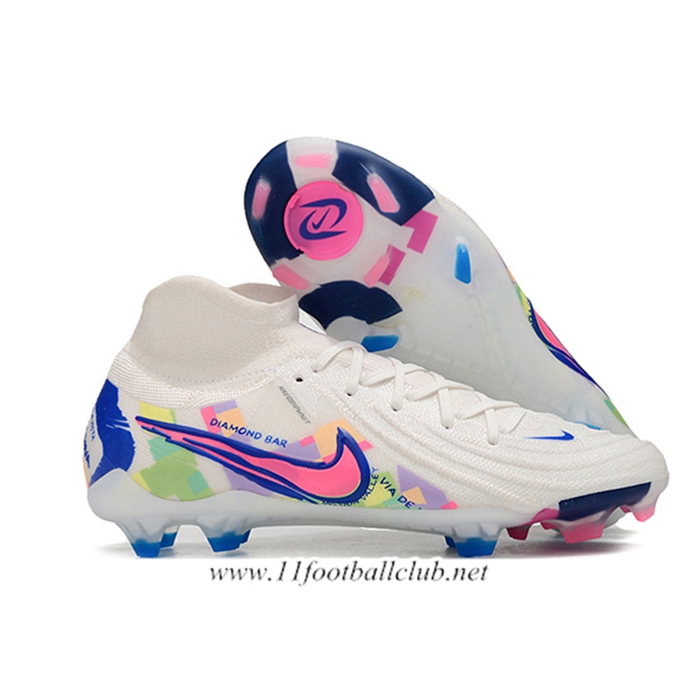 Nike Chaussures de Foot Phantom Luna Elite NU FG Blanc/Rose/Bleu